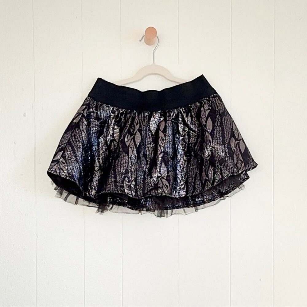 Vintage Y2K Zara TRF Silver Black Metallic Tiered Tulle Ruffle Mini Skirt S